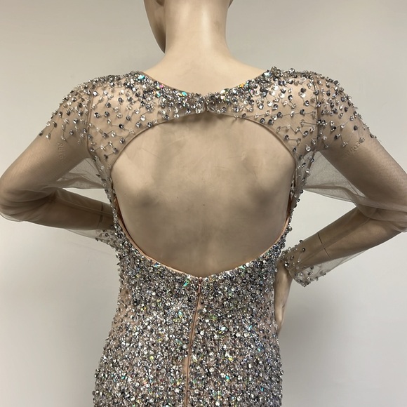 Terani fully beaded illusion long sleeves open back dressy dress - Picture 7 of 11